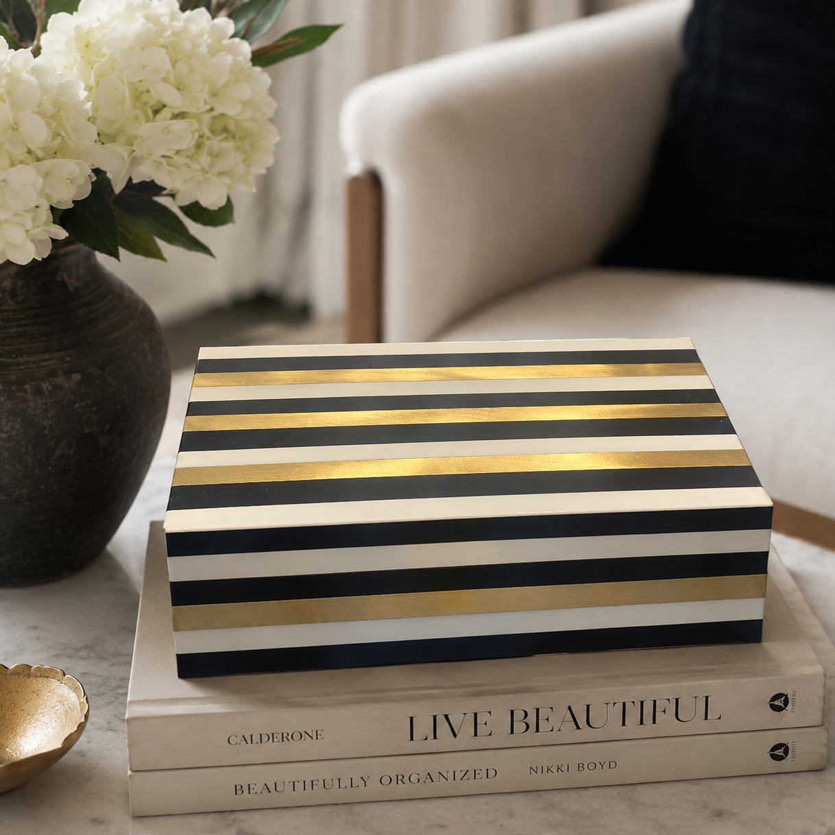 Bone and Brass  Striped Box