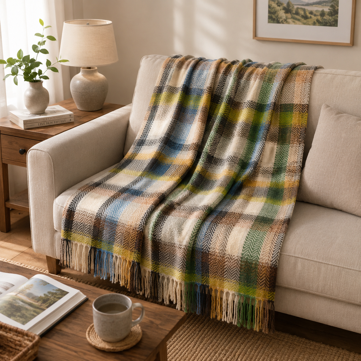 Check Throw Blanket - Beige Multicolor