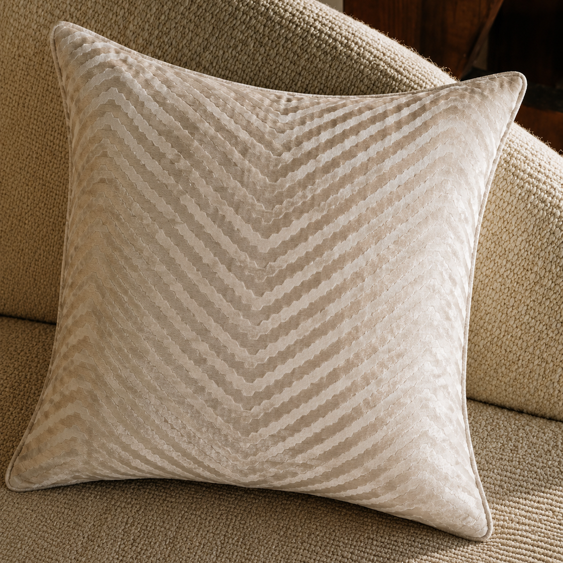 Chevron Latte Velvet 18" Pillow