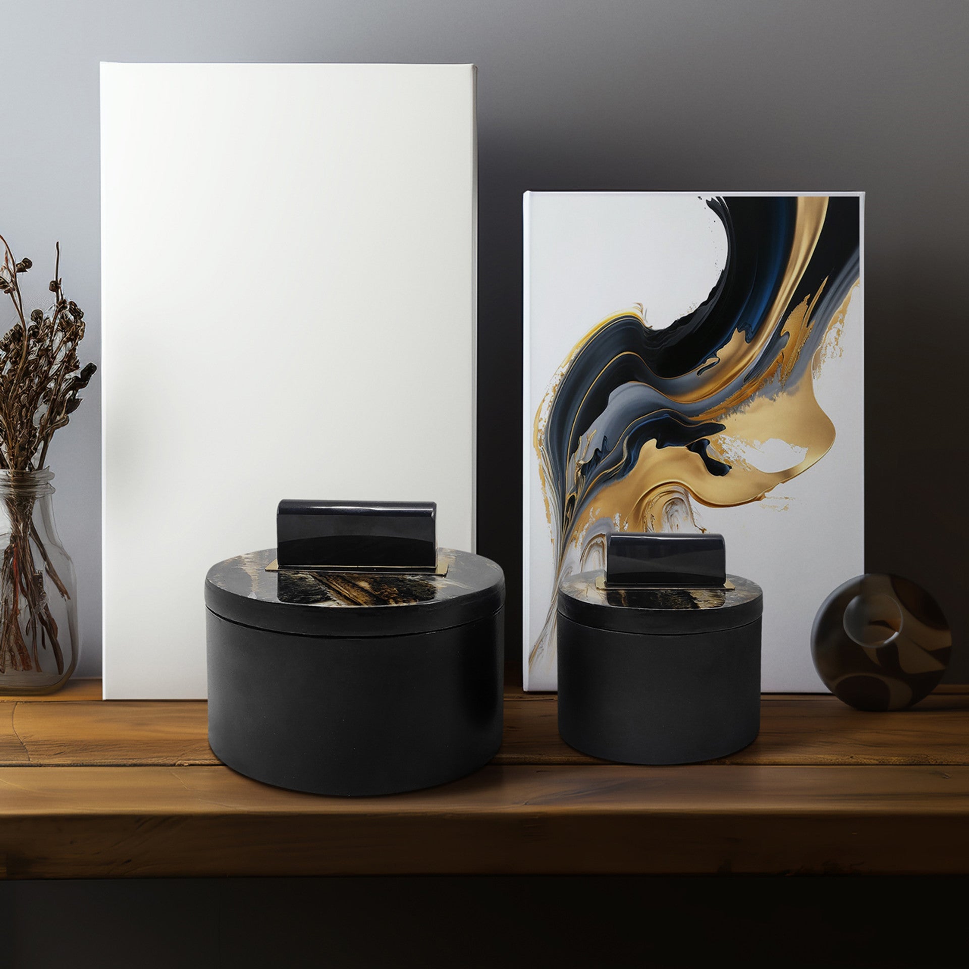 Black Round Resin Boxes