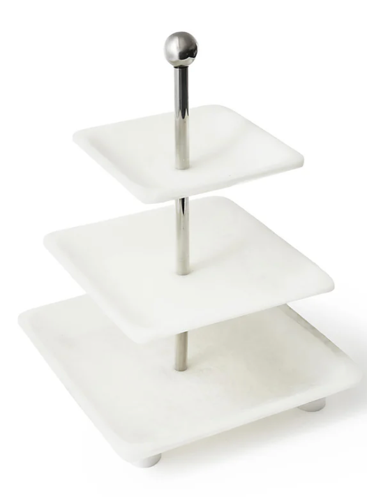 Azure Matte White Three Tiered Serving Stand