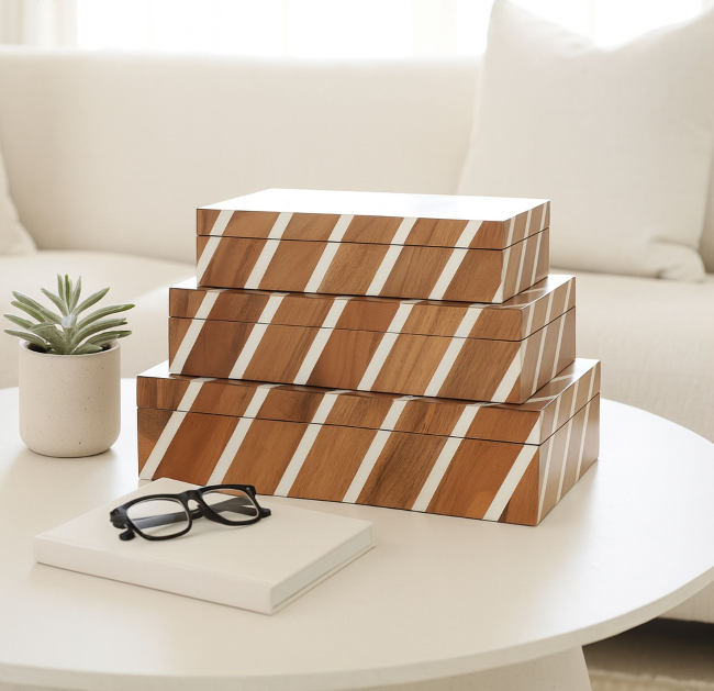Brown Lined Wood Boxes